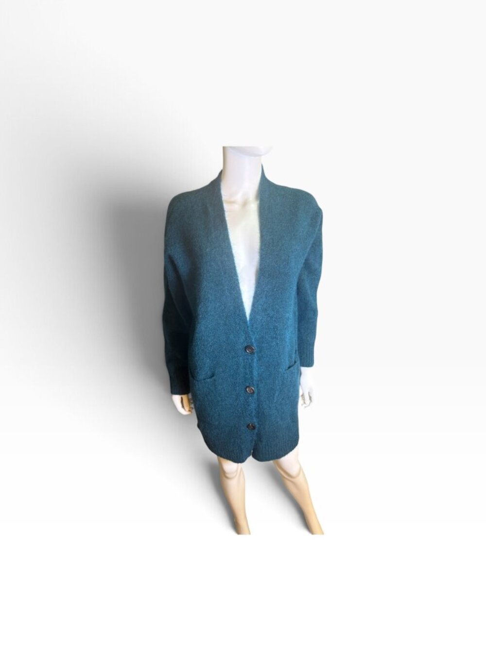 Eileen Fisher Womens Plush Mohair Wool Blend Long Cardigan Sweater Teal L/G NWT